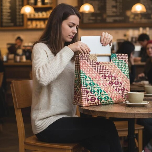 Handmade Handbags - Vintage Woven Rattan Straw Laptop Bag - Bohemian - Modern